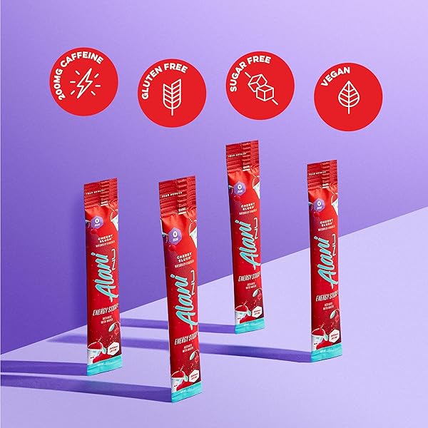 ALANI NU CHERRY SLUSH ENERGY STICKS | ENERGY DRINK POWDER | 200MG CAFFEINE | PRE WORKOUT PERFORMANCE WITH ANTIOXIDANTS | ON-THE-GO DRINK MIX | BIOTIN, B VITAMINS | ZERO SUGAR | 5 CALORIES | 10 PACK