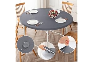 ManMengJi Grey Fitted Table Cover for Round Tables, 2 Pack Reversible Stretch Tablecloth, Waterproof Stain Resistant Table Cover for Outdoor/Indoor Use, Fits Round Tables up to 40" - 44" Diameter