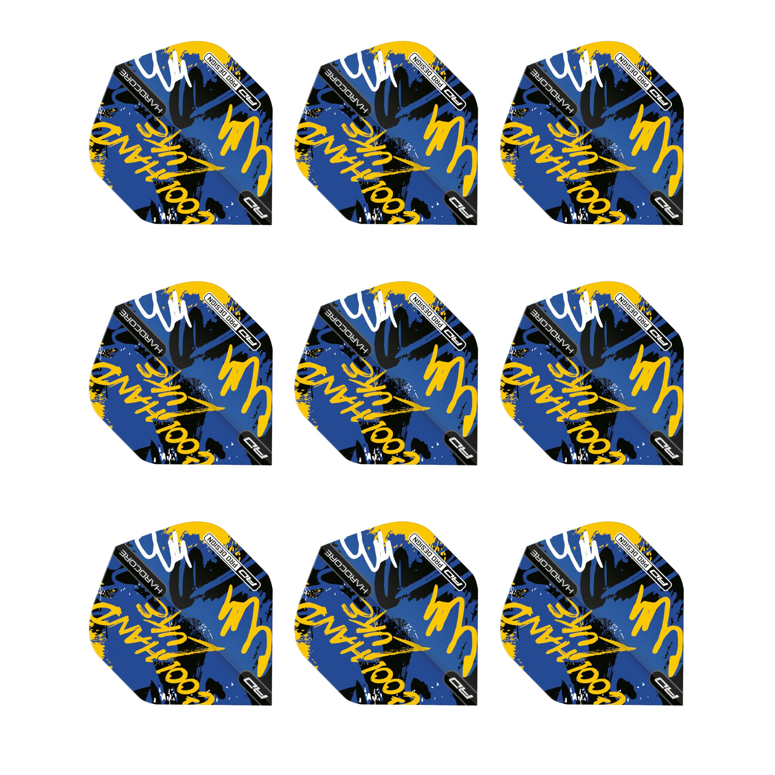 RED DRAGON Hardcore Luke Humphries Signature Graffiti Blue Standard Dart Flights - 3 Sets Per Pack (9 Dart Flights in total)