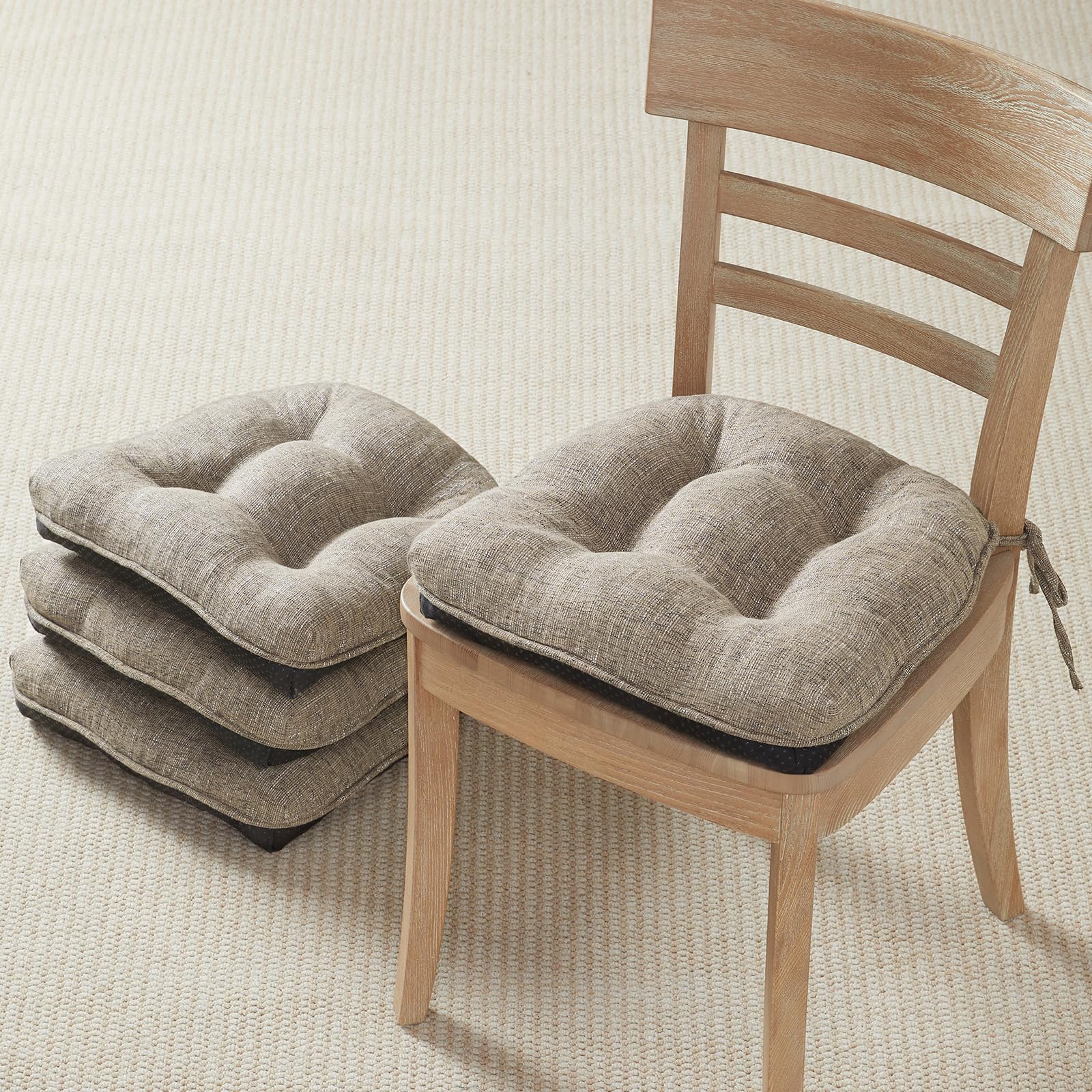 Photo 1 of Quilmfoam 16.5"x15.5" Kitchen Chair Cushions Set of 4 for Dining Chair, Soft Tufted Non-Slip Memory Foam Seat Cushion with Ties for Indoor Kitchen Dining Furniture, Khaki