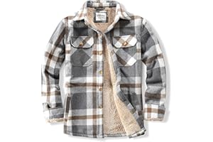 WINDFIT Men's Cotton Sherpa Lined Button Down Flannel Shirt Jacket Plaid Soft Outdoor Flannel Jacket Shirt