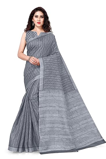 Women's Khadi Silk Texture Pattern Printed Saree With Blouse Piece