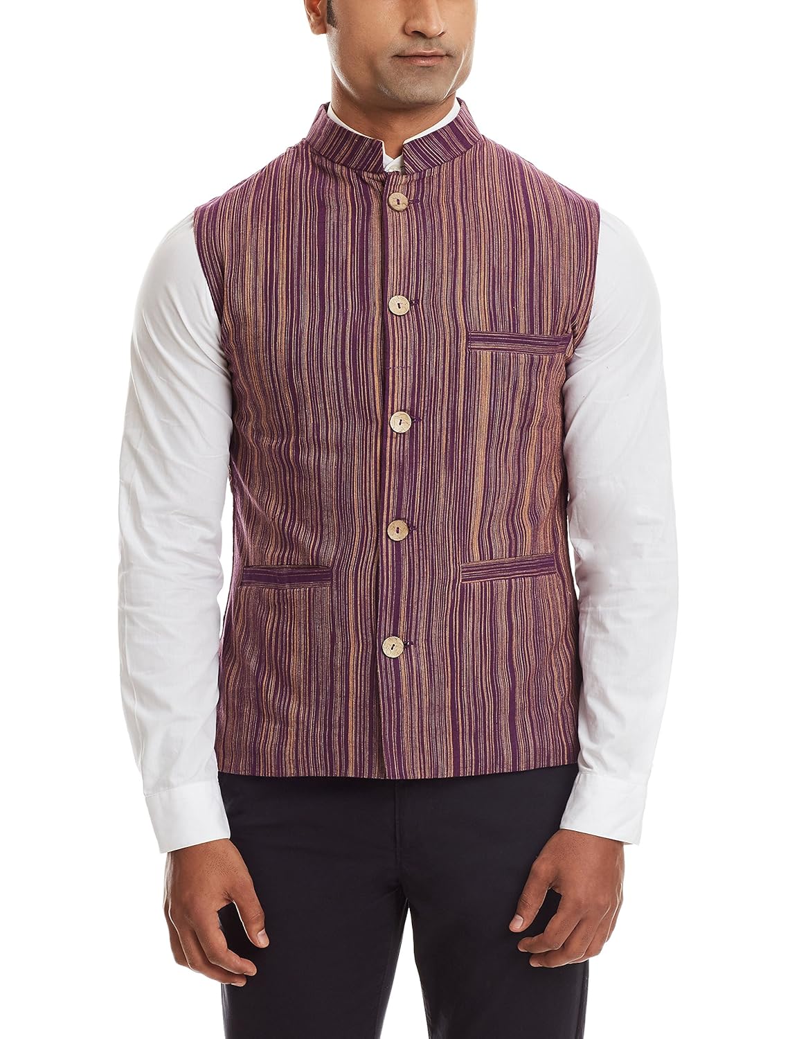 sobre estilo men's banded collar linen jacket