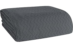 ELVANA HOME BELIZZI HOME 100% Cotton Bed Blanket, Breathable Thermal Blanket Full - Queen Size, Soft Chevron 90''x90'', Perfect for Layering Any All Season, Charcoal Grey