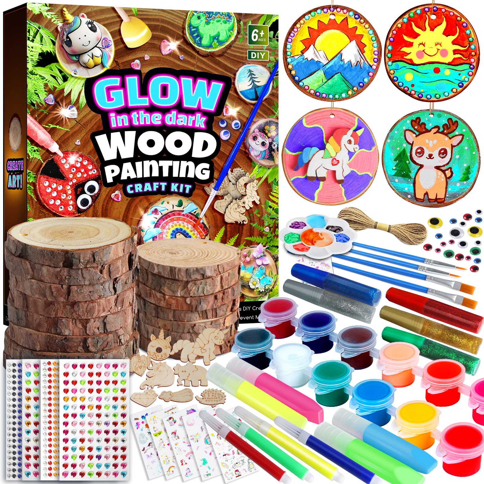 EPUMP Wood Painting Kit for Girls 8-12: Glow in The Dark Wood Arts and Crafts Supplies Kit for Kids 6-8 - Creative Paint Drawing Toys Easter Gifts for 6 7 8 9 10 11 12 Year Old