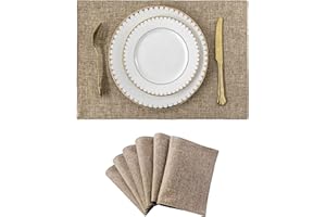 Home Brilliant Fabric Placemats Set of 6 Heat Resistant Dining Table Place Mats Kitchen Table Mats, Natural Linen