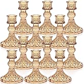 DARJEN Candlestick Holders Set, 12Pcs 4" H Taper Candle Holders Bulk, Glass Candle Holders for Wedding, Festival, Party & Windowsill Decor, Gold