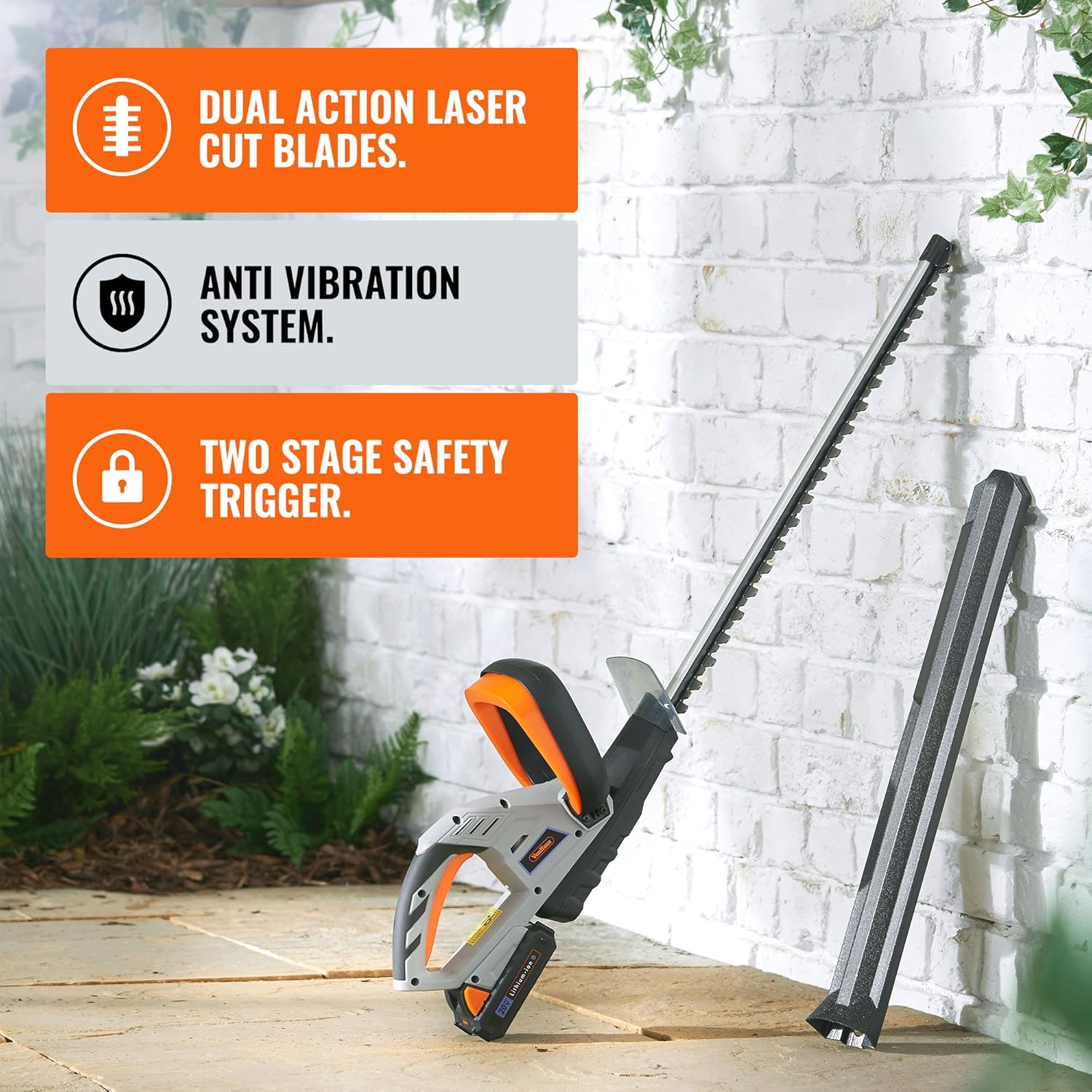 vonhaus cordless pole hedge trimmer with 20v max battery