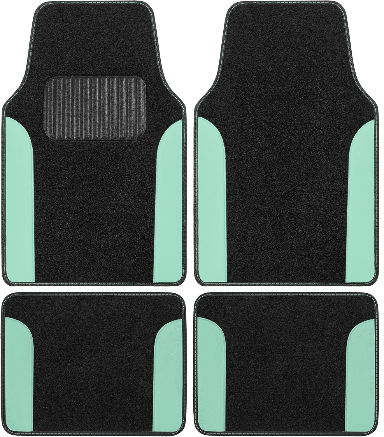 BDK Mint Carpet Car Floor Mats, TwoTone Faux Leather