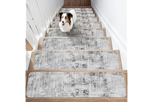 Vamcheer Non-Slip Carpet Stair Treads for Wooden Steps, 30"X8" 15 PCS Staircase Step Treads Indoor Soft Resistant Rubber Safety Stair Mats for Pets & Elders, Reusable Stair Runner Grey