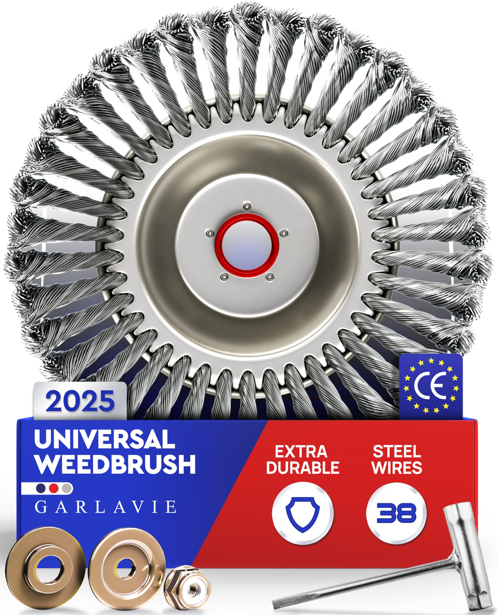 GARLAVIE Steel Wire Strimmer Head for Garden Lawn Mower 8'' / 20.3 cm - Universal Strimmer Wire Brush Head Attachment Replacement - Wire Brush Strimmer Head for Effective Moss Removal — image 1