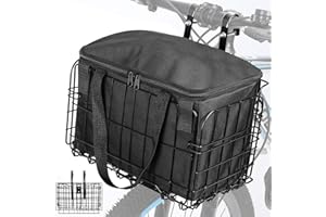 ITEFDTUTNE Bike Basket, Folding Bike Basket with Removable Liner Bag, Metal Ebike Basket Quick Release Design, Bike Basket for Adult Women/Men Carrying Dogs, Pets, Fruit & Grocery