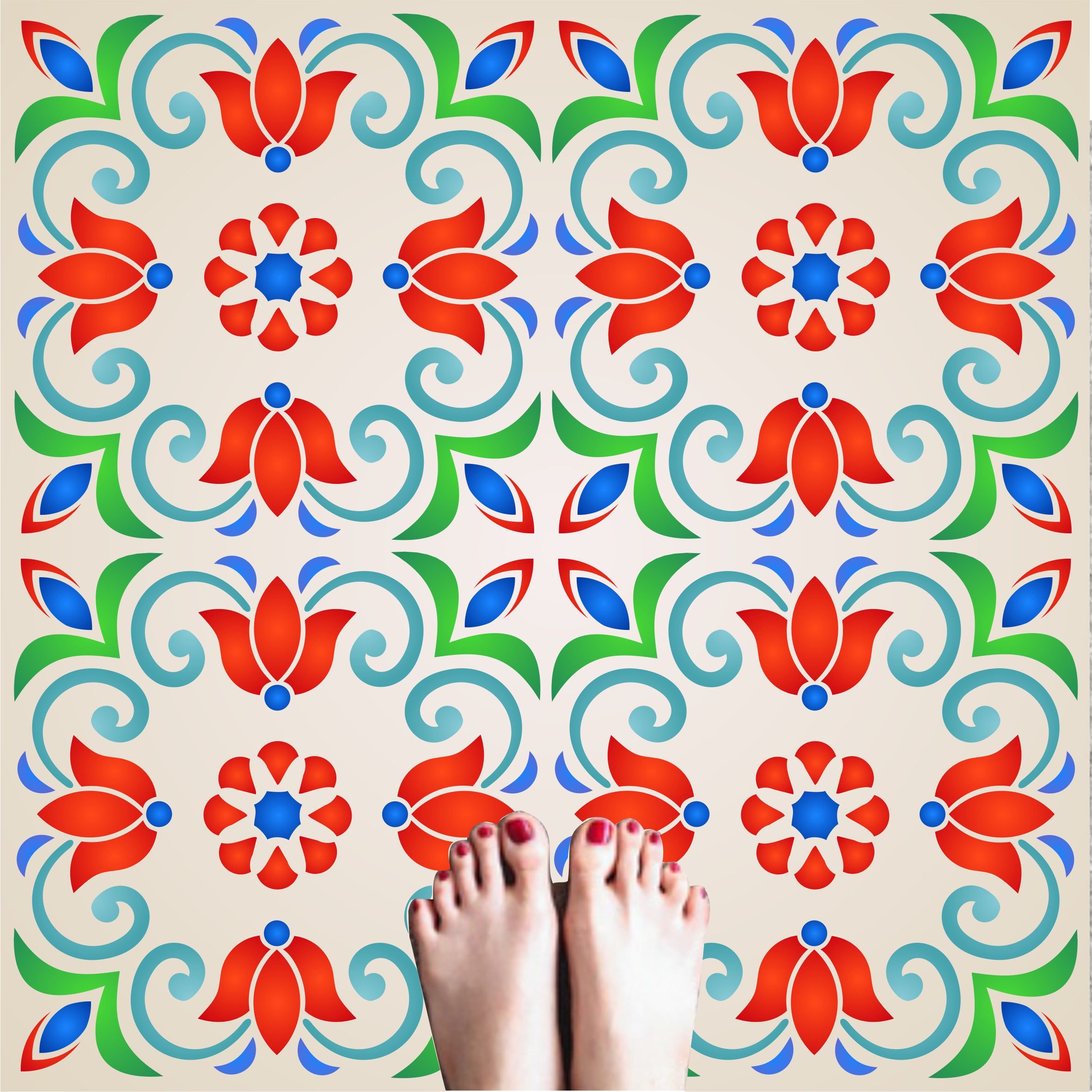 Turkish Tile Stencil - 15 x 15cm (S) - Reusable Large Talavera Mexican Moroccan Italian Floor Wall Tile Allover Pattern Stencil Template