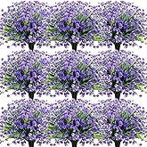 Hoteam 40 Bundles Outdoor Artificial Flowers UV Resistant Faux Outside Plants Flowers Fake Plastic Plants for Outdoor Spring Summer Seasons Decoration Shrubs Garden Porch Box(Purple)