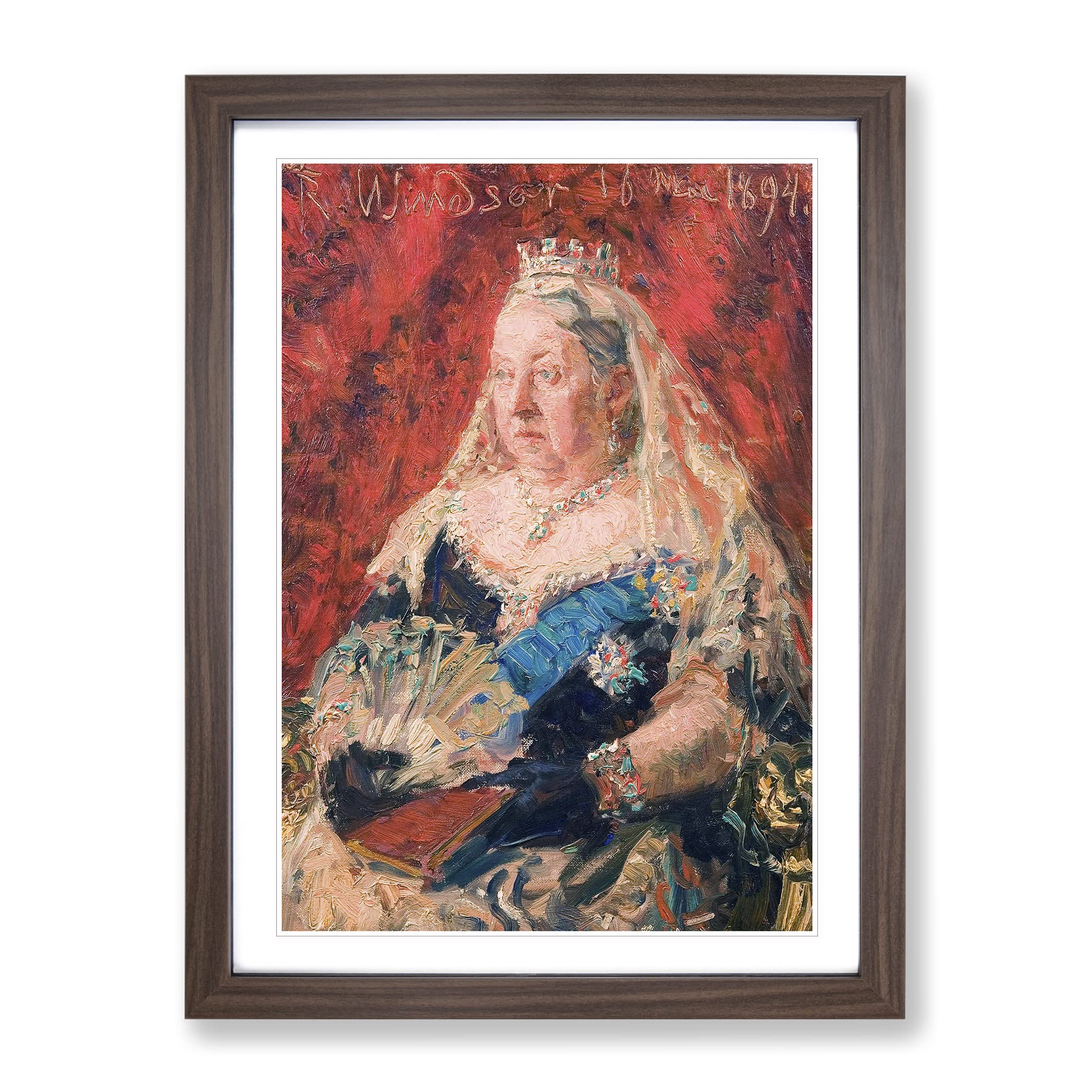 Laurits Tuxen Queen Victoria Classic Painting Framed Wall Art Print, Ready to Hang Picture for Living Room Bedroom Home Office Décor, Walnut A4 (34 x 25 cm)