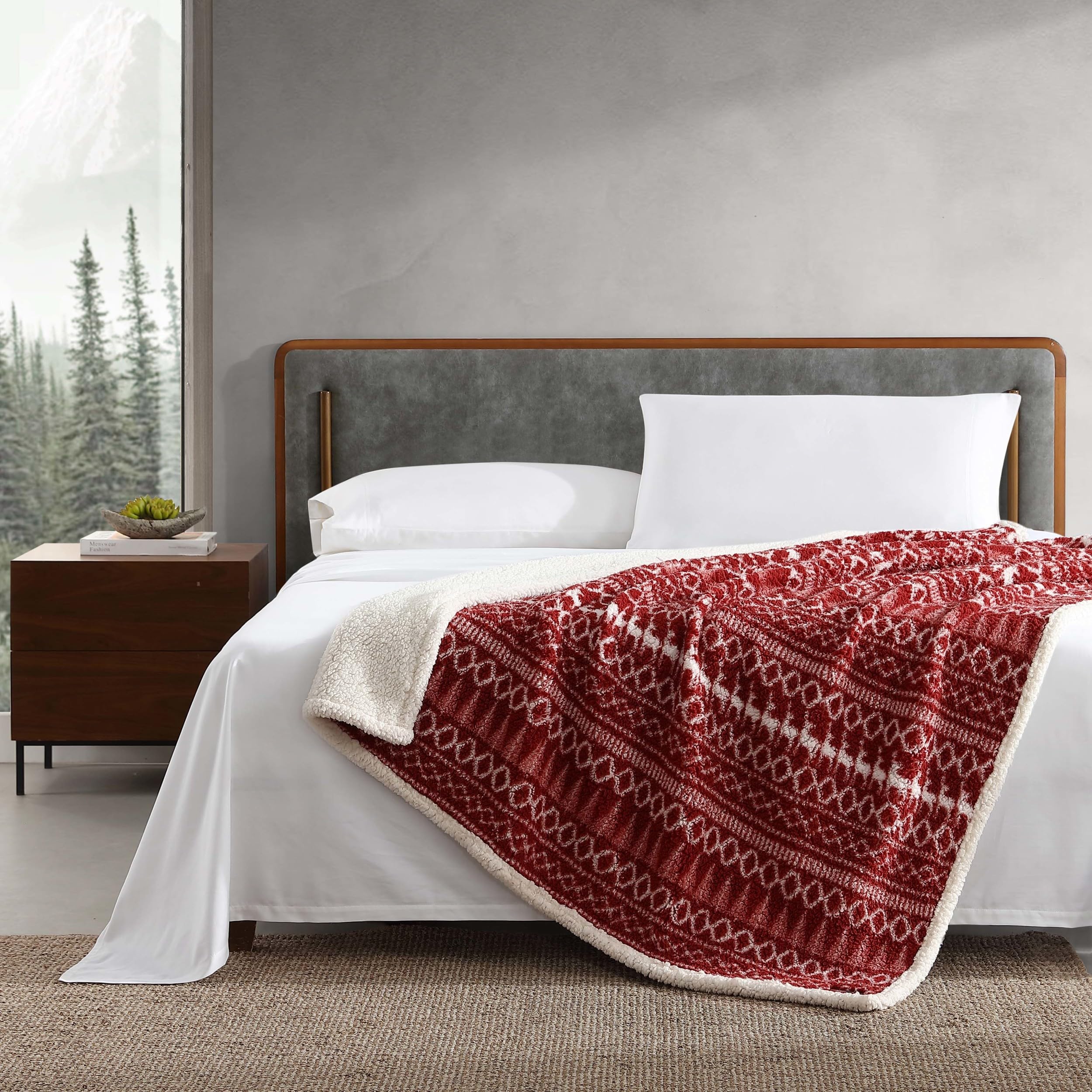 Eddie Bauer - Throw Blanket, Reversible Sherpa Bedding, Warm & Lightweight Home Decor for Colder Months (Alpine Fair Isle, Throw)