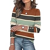 Womens Sweaters Fall Fashion 2025 Long Sleeve Button Cuff Soft Knit Pullover Trendy Tops Dressy Casual Blouses