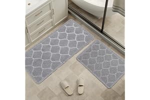 WondRg Upgraded Non Slip Bathroom Rugs Sets 2 Piece, Washable Waffle Bath Mats Set, Quick Dry Bathroom Mat, Super Absorbent Kitchen Runner Rug for Hallway, Grey, 18"x30"+24"x48"(2'x4')
