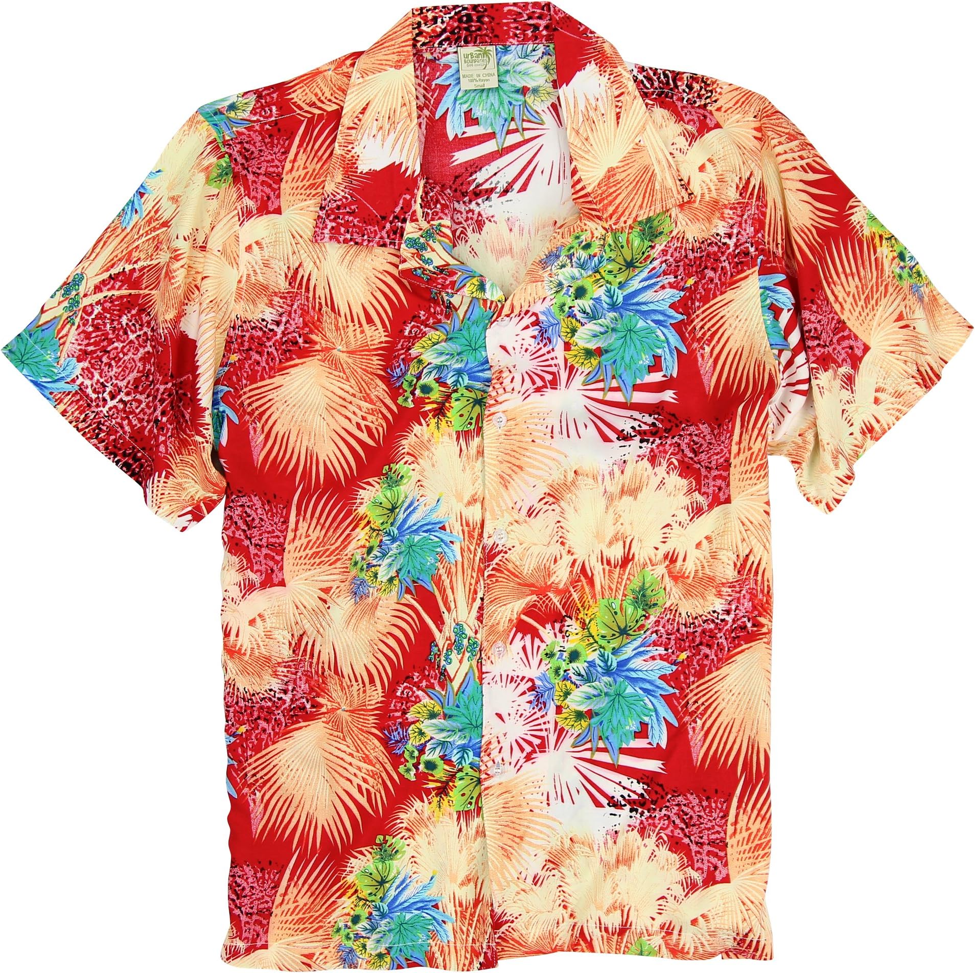 Urban Boundaries Men's Short Sleeve Lightweight Hawaiian Tropical Patterns Shirts (Hawaii Red, Large)