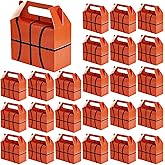 Chinco 24 Pieces Basketball Goody Box Party Favor Bags Sports Gift Candy Goodie Bags Basketball Party Favors Treat Boxes with Handles Gift Supplies Decorations for Baby Shower Adult Birthday