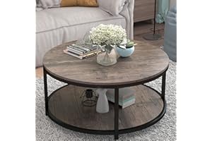 Round Coffee Table, 36" Coffee Table for Living Room, 2-Tier Rustic Wood Desktop with Storage Shelf Modern Design Accent Cent