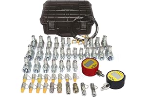 XZT 70DC Hydraulic Pressure Test Coupling Kit,Pressure gauges Set,Test Hose,BSPP ORFS JIC Hydraulic Swivel Run tees Set Repair Tools for Most Excavator Construction Machinery
