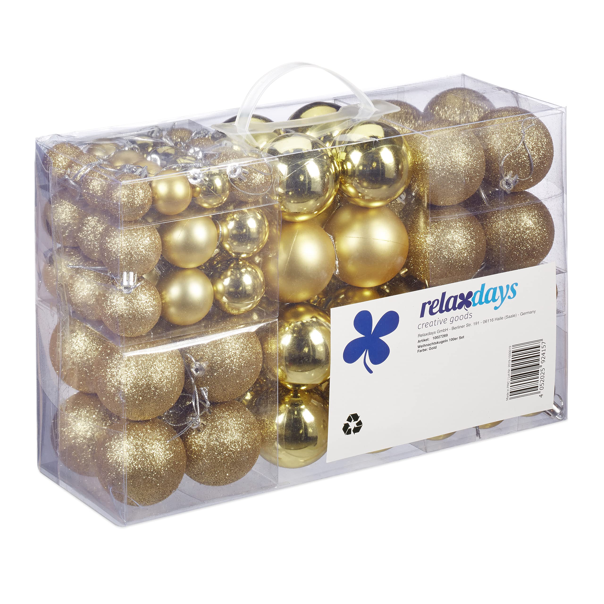 Relaxdays Christmas Baubles Set of 100, Festive Ornaments, Matt, Shiny, Glitter, Tree Balls ∅ 3, 4 & 6 cm, Gold — image 1