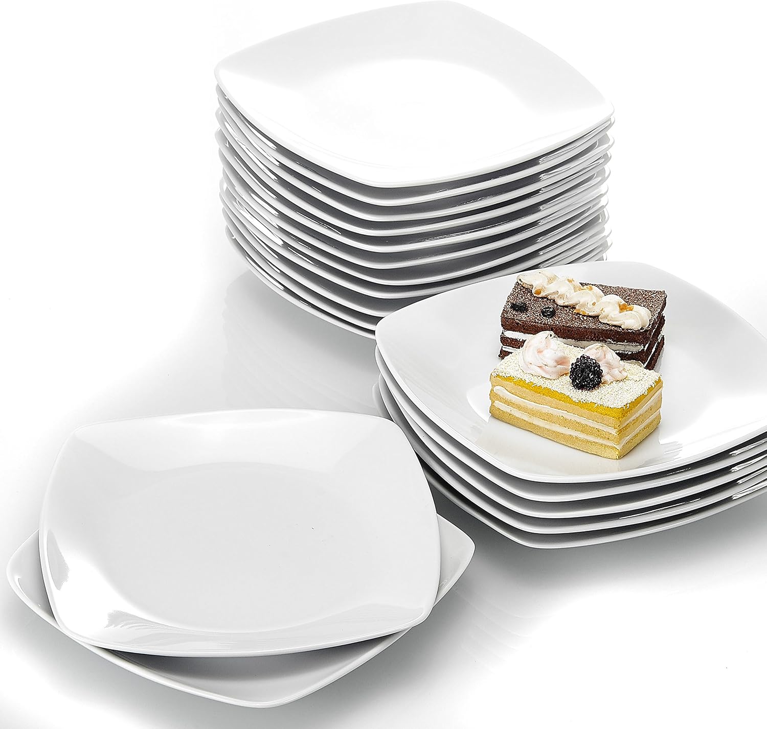 MALACASA, Series Julia, 6.5" Dessert Plate Ivory White Porcelain Square