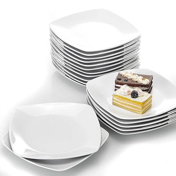 MALACASA, Serie Julia, 18 TLG. Set KLEIN Dessertteller Porzellan Kuchenteller für 18 Personen