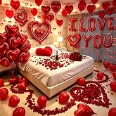 Heart Balloons Set for Happy Anniversary Decorations Wedding Decor | Happy Anniversary Decorations with Red I Love You Balloons, Red Heart Balloons and Fake Rose Petals, Red Balloons