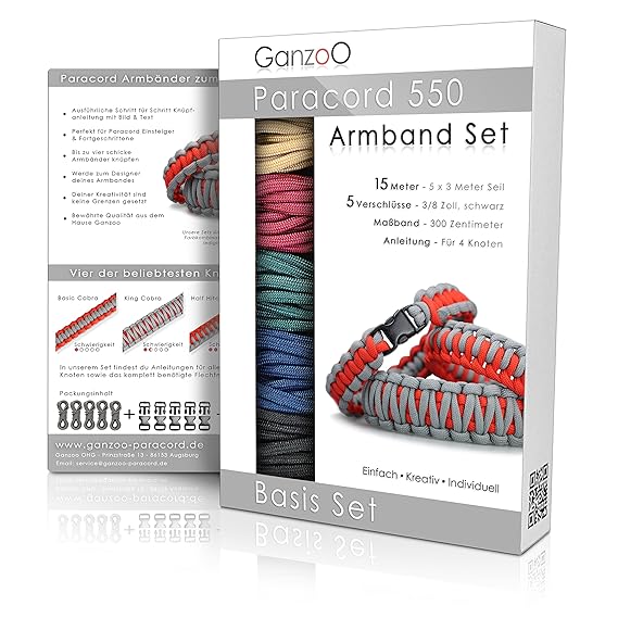 Ganzoo Paracord 550 Armband Set selbst knüpfen, Knüpf-Anleitung, DIY Bracelet, Geschenk