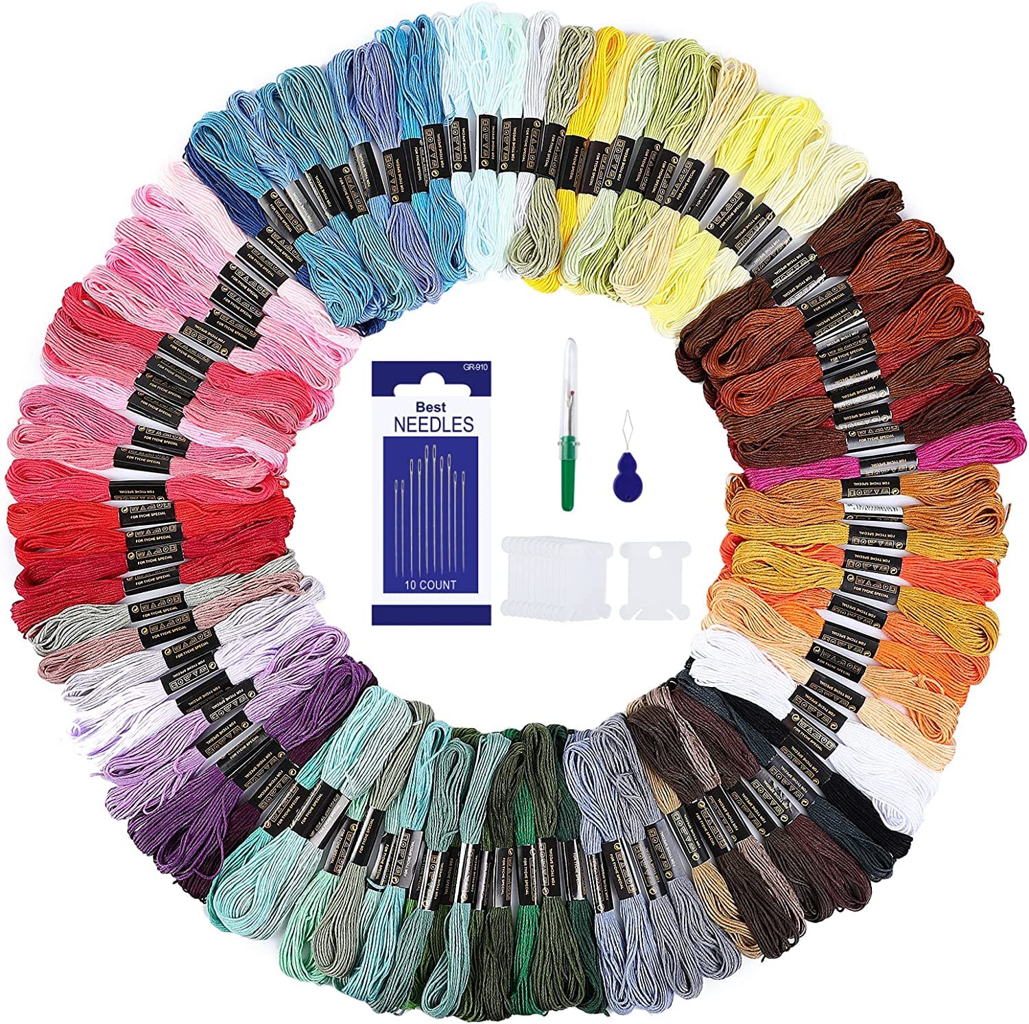 Romon 100 Colours Embroidery Thread, Multicoloured Embroidery Threads with Accessories Tool for Embroidery Arts and Cross Stitch, 8 m (100 Colours)