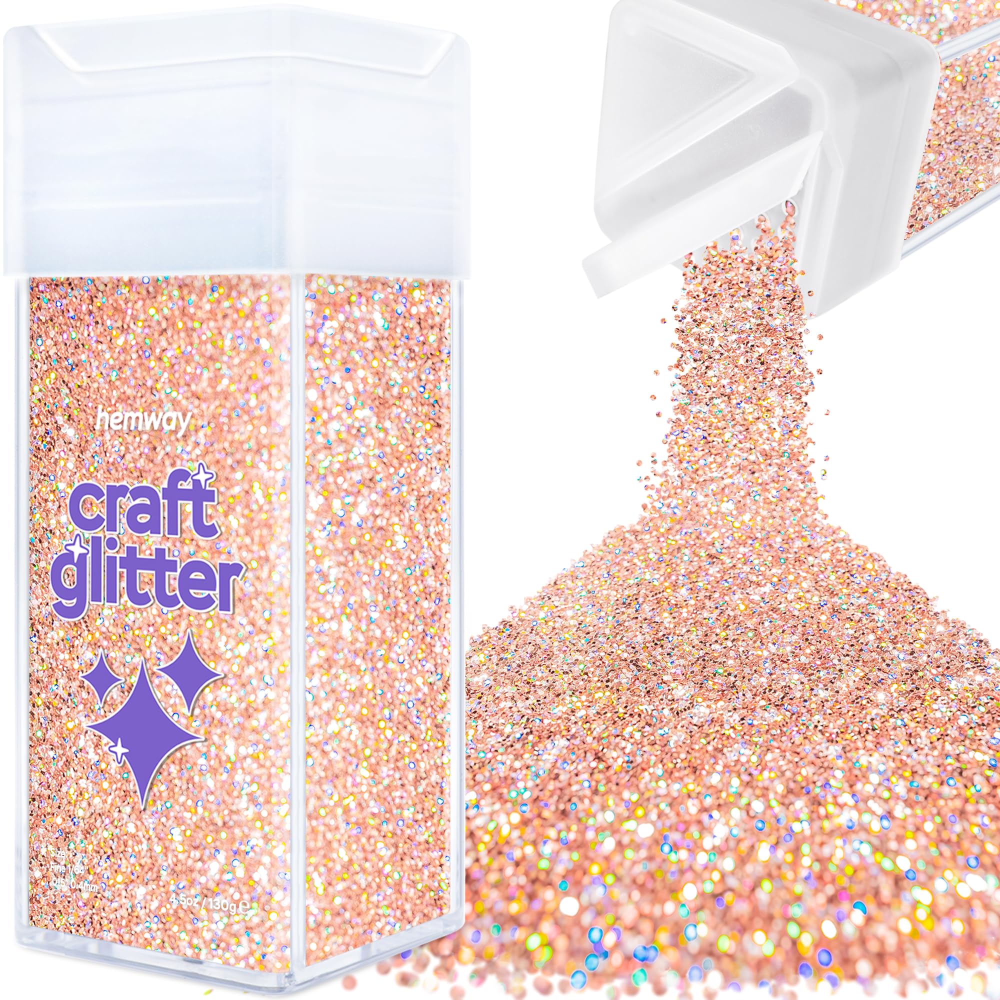 Hemway Glitter Shaker Rose Gold Holographic 110g Fine, Craft Glitter Shaker for Resin & Epoxy Crafts, Christmas Art Supplies, Nail, Body, Face, Eye, Festival, Crafting, Slime, Sparkle