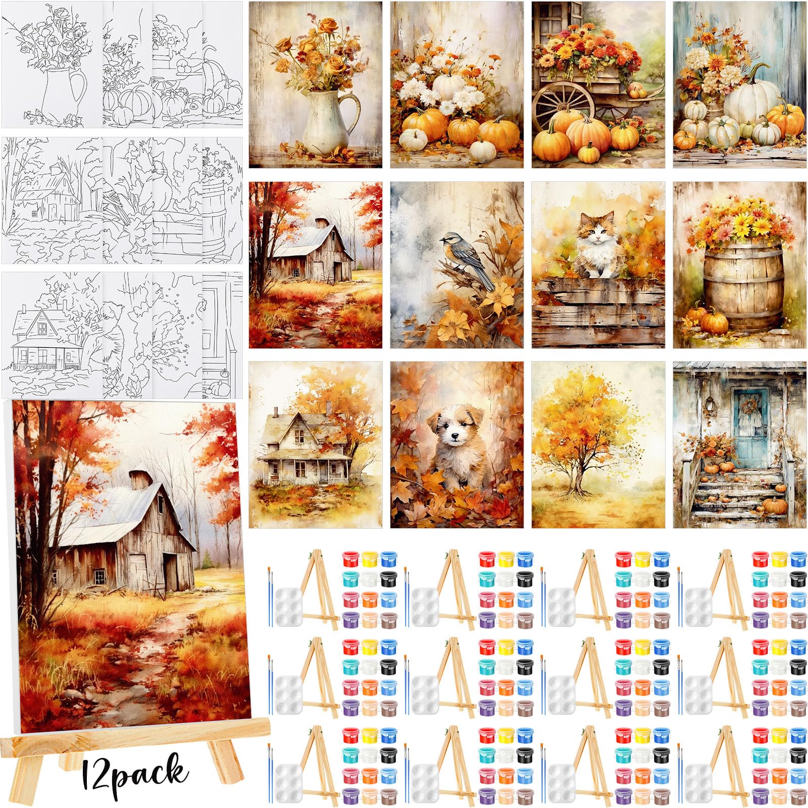 Zhanmai 12 Pack Pre Drawn Canvas for Painting Sip and Paint Kit 8" x 10 ...