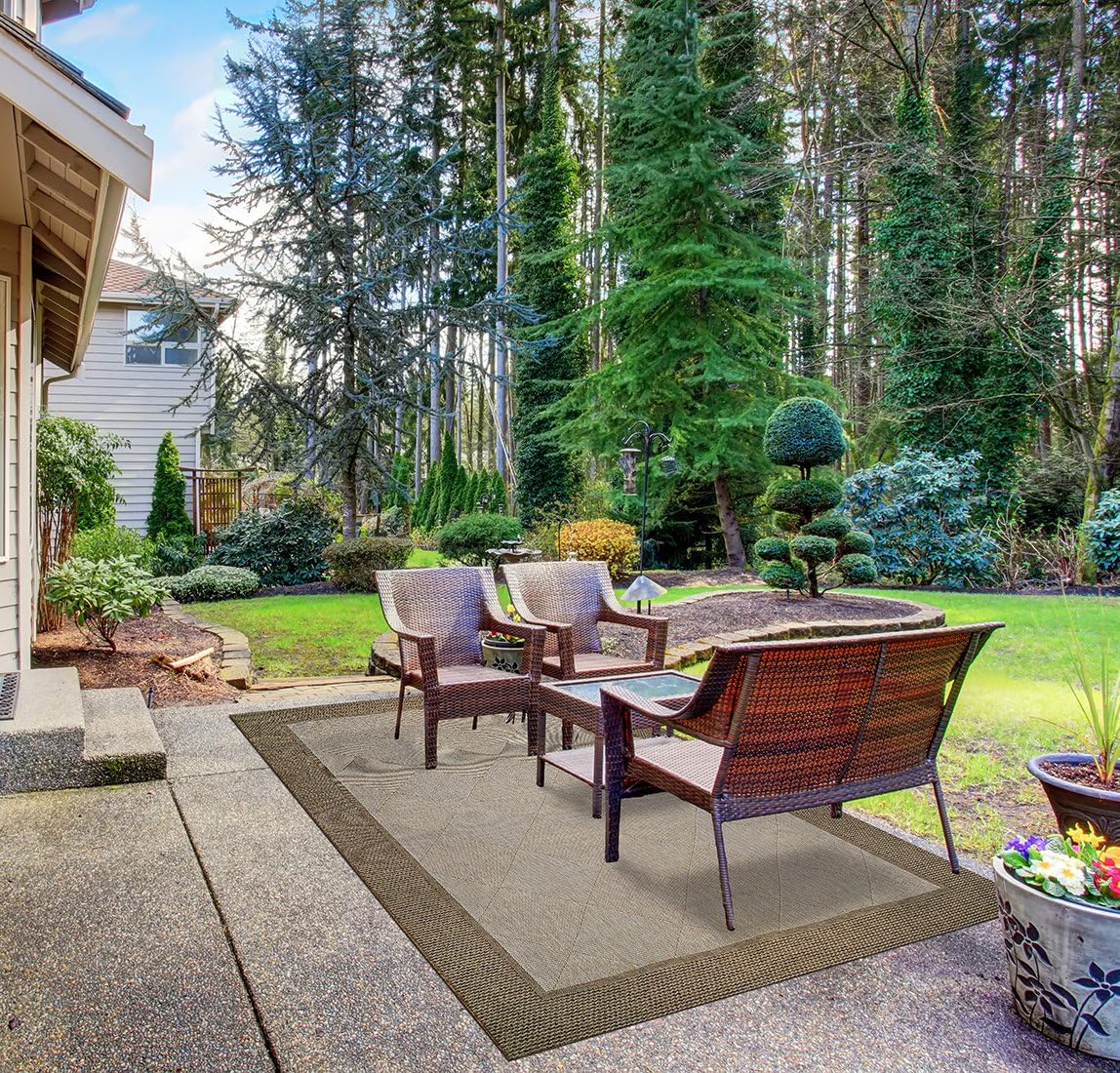 Gertmenian Platinum Label Furman Collection Modern Outdoor Patio Rug, 8' x 10' Large, Gold Grain