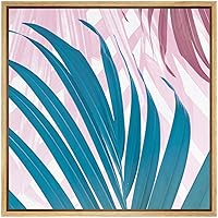 SIGNWIN Framed Canvas Wall Art Pink, Red and Blue Coconut Palm Leaves Botanical Plants Digital Art Modern Art Tropical Closeup Colorful for Living Room, Bedroom, Office - 16x16 inches
