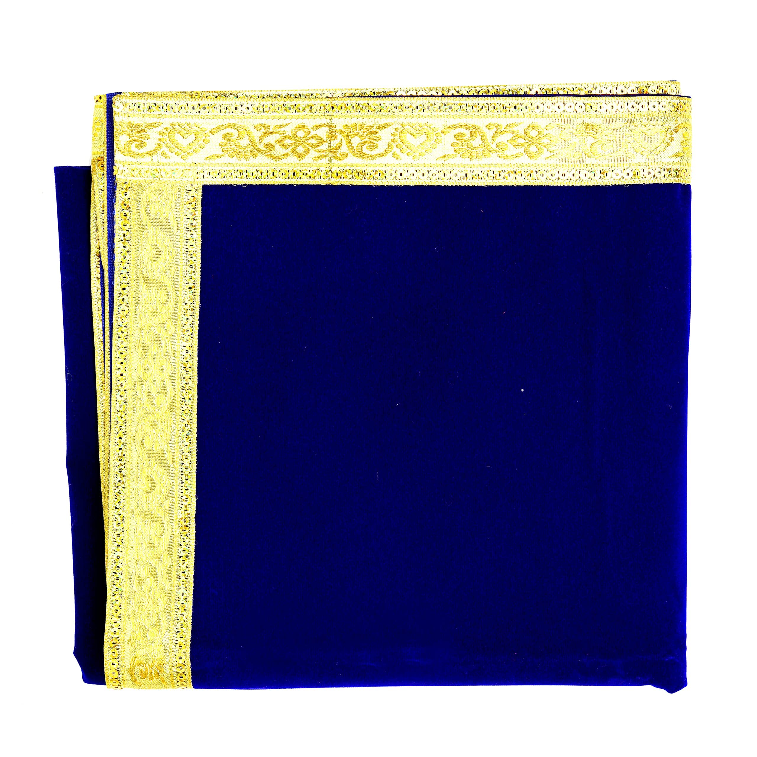 Decorative Velvet Pooja Mat Aasan for Diwali Decorations Set of 2 Decorative Puja Cloth (Size:- 40 Inches X 40 Inches) Item for Laxmi Ganesh Idol Multipurpose Temple Pooja Decor Item Pooja Set(Blue)