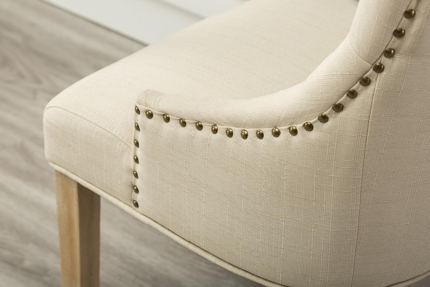Roundhill Furniture Button Tufted Solid Wood Wingback Hostess Chairs with Nail Heads, Set of 2, Tan - Chairs