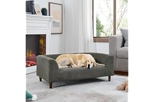 XOCN Dog Sofa Couch for Medium Dogs with Backrest and Armrest, Memory Foam Dog Sofa Bed, Modern Elevated Pet Couch Bed with Wooden Legs, Dark Grey