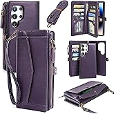 DKDKSIP for Samsung Galaxy S24 Ultra Wallet Case for Women, [Wireless Charging] [RFID Blocking] [12 Card Holder], Leather Detachable Magnetic Strap Phone Case for Galaxy S24 Ultra 6.8", Purple
