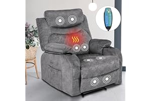 Comermax Oversized Massage Recliner Chairs with Heat Overstuffed Fabric Manual Recliners with Cup Holders Reclining Single Sofa Lounge Chair for Adults, Light Grey