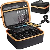 Acrylic Paint Storage Case for 42 Bottles(2 fl oz), Craft Paint Storage Paint Bottle Organizer,Art Supply Storage Hard Paint Box Organizer with Pocket for Paint Brushes,Palette Board & Painting Knives