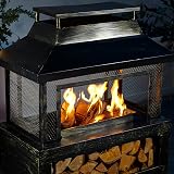 Neo Black Steel Outdoor Garden Log Burner Fire Pit Heater with Log Store view 6