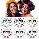 Kotbs Day of the Dead Face Gems Halloween Rhinestones, 6-Pack | Self-Adhesive Sugar Skull Face Jewels with Rhinestones - Reusable Festival Makeup Accessories for Dia de los Muertos