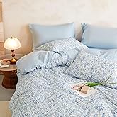 Wake In Cloud - Floral Comforter Set, Cute Vintage Flower Cottagecore Aesthetic for Women Teen Girls, Soft Lightweight Dorm Bedding, 3 Pieces, Light Blue, Twin/Twin XL Size