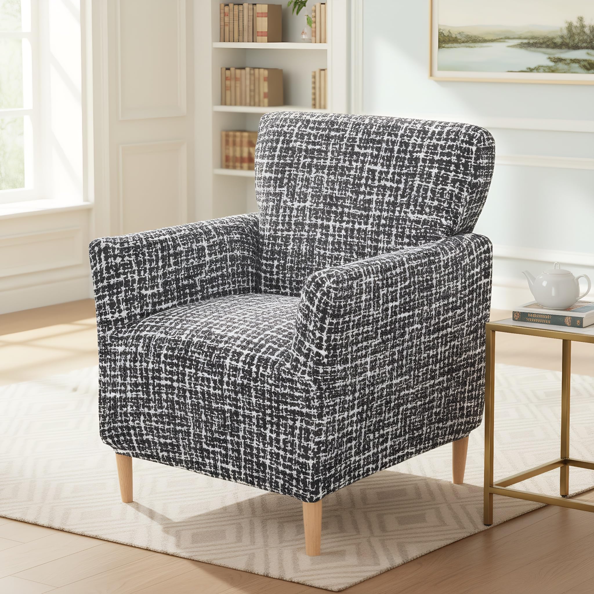 LiveGo Stretch Banquet Armchair Slipcover, Knit Chair Covers with Arms, Non-Slip Waterproof Chair Slipcover for Living Room, Office, Reception, and Pet-Friendly Furniture Protector (Color G)