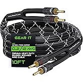 GearIT 12AWG Speaker Cable Wire with Gold-Plated Banana Tip Plugs (10 Feet) in-Wall CL2 Rated, Heavy Duty Braided, 99.9% Oxyg