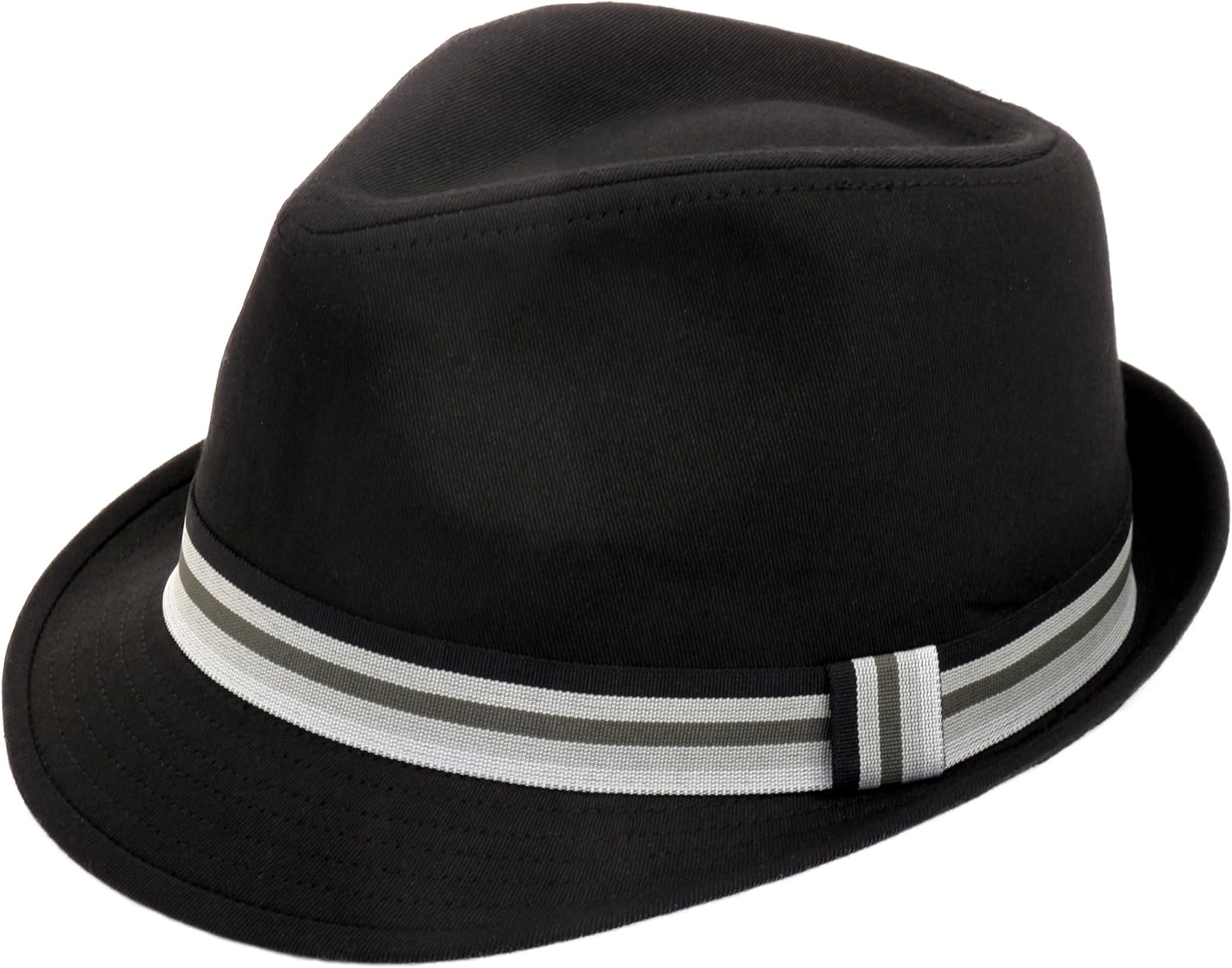 black trilby hat with white band