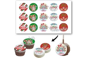 CAPACILLO'S CAKE SUPPLIES Christmas Edible images for Oreo cookies chocolate covered, edible image cupcake topper printed on edible paper sugar icing sheet, for cookie decorating, 15 circles 2" each PRECUT