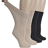 Hugh Ugoli Women's Cotton Diabetic Crew Socks, Wide, Thin, Loose Fit and Stretchy, Seamless Toe & Non-Binding Top, 4-8 Pairs